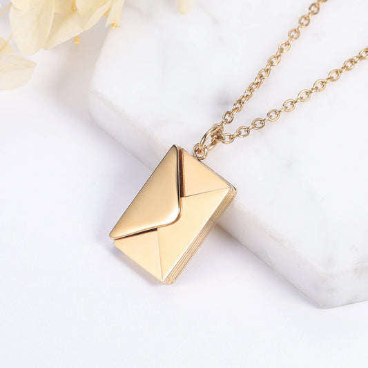 Secret Message Envelope Necklace Gold